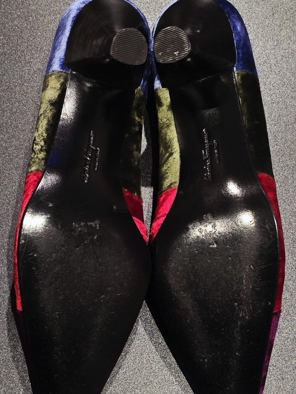 Salvatore Ferragamo Multicolor Velvet Mary Jane Pumps - Picture 3 of 7